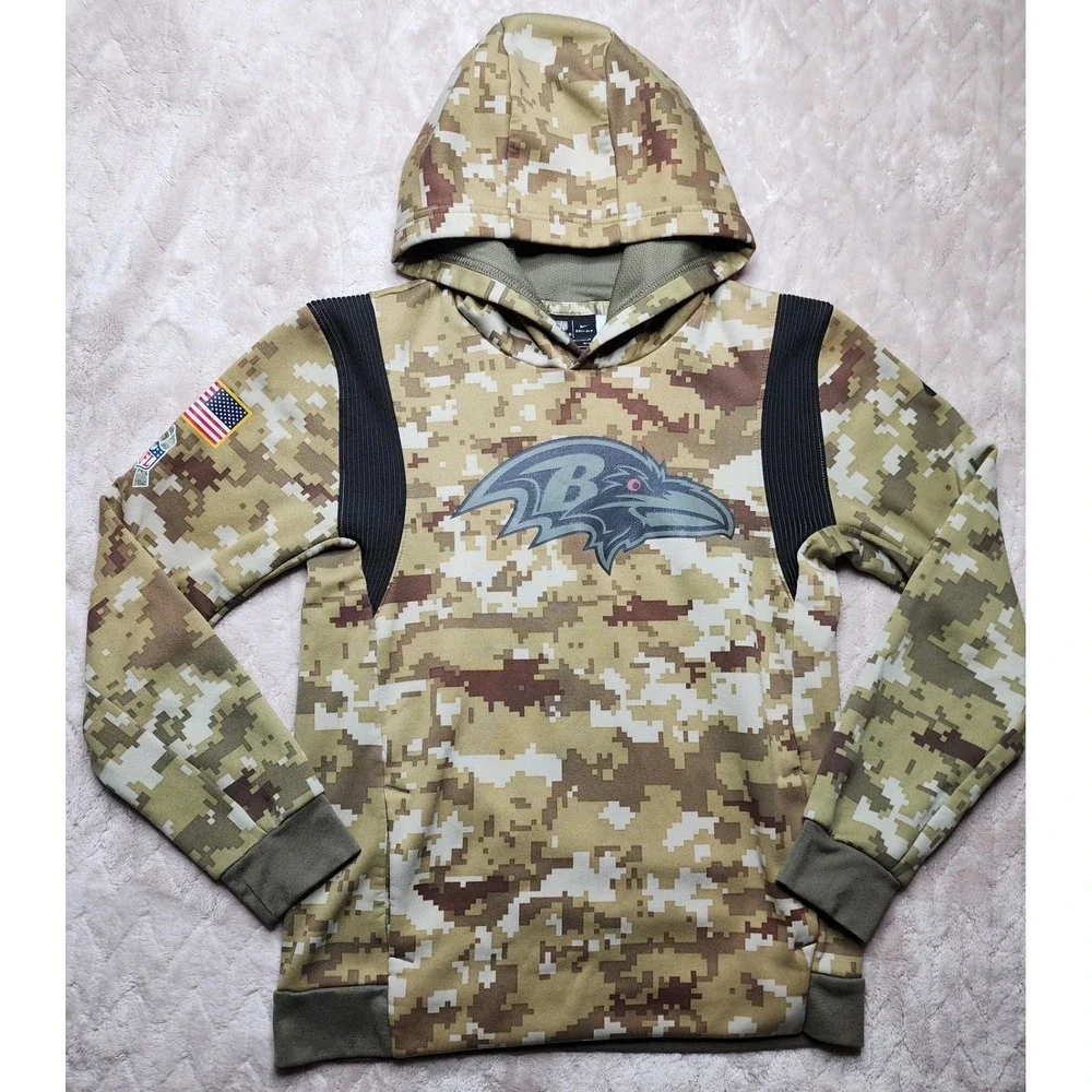 Nike Baltimore Ravens Salute To Service Camo Hoodie Youth Large Dri Fit